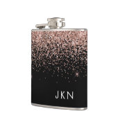 Roos Gold Blush Roze zwart Glitter Monogram Heupfles (Links)