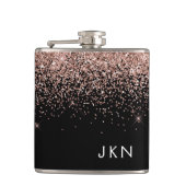 Roos Gold Blush Roze zwart Glitter Monogram Heupfles (Voorkant)