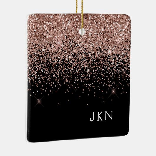 Roos Gold Blush Roze zwart Glitter Monogram Keramisch Ornament (Rechts)