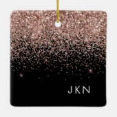 Roos Gold Blush Roze zwart Glitter Monogram Keramisch Ornament (Achterkant)