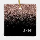 Roos Gold Blush Roze zwart Glitter Monogram Keramisch Ornament (Voorkant)