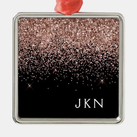 Roos Gold Blush Roze zwart Glitter Monogram Metalen Ornament (Voorkant)