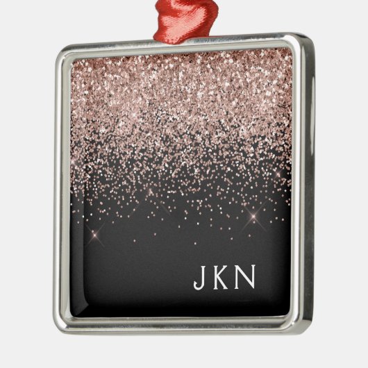 Roos Gold Blush Roze zwart Glitter Monogram Metalen Ornament (Links)