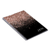 Roos Gold Blush Roze zwart Glitter Monogram Notitieboek (Rechterzijde)