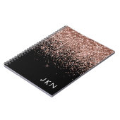 Roos Gold Blush Roze zwart Glitter Monogram Notitieboek (Linkerzijde)