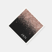 Roos Gold Blush Roze zwart Glitter Monogram Servet (Hoek)