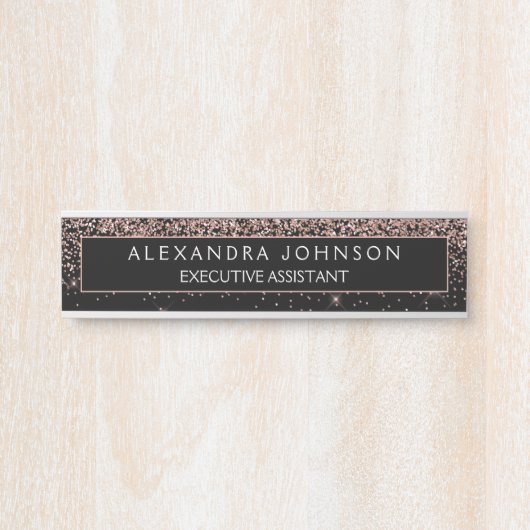 Roos Gold Blush Roze Zwart Glitter Professional Deurbordje (Voorkant)