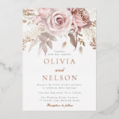 Roos Gold Blush Rozen Dusty Roos Gold Wedding Folie Uitnodiging (Voorkant)