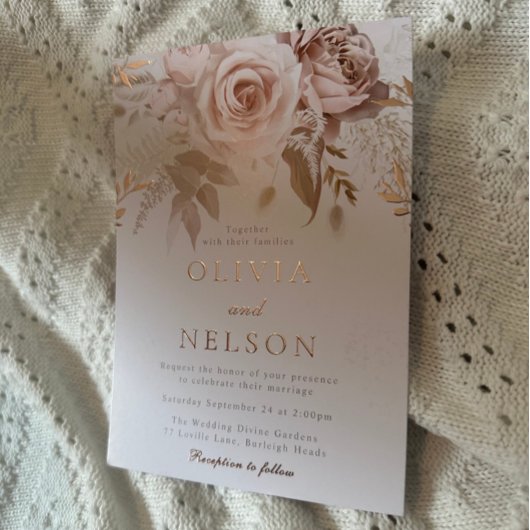 Roos Gold Blush Rozen Dusty Roos Gold Wedding Folie Uitnodiging