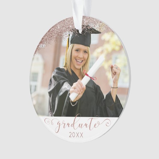 Roos Gold & Blush Script Afstuderen Photo Keepslag Ornament (voorkant)