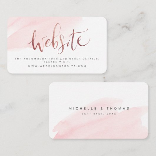 Roos Gold Blush Script Wedding website Insert card Plaatskaartje (Voorkant / Achterkant)