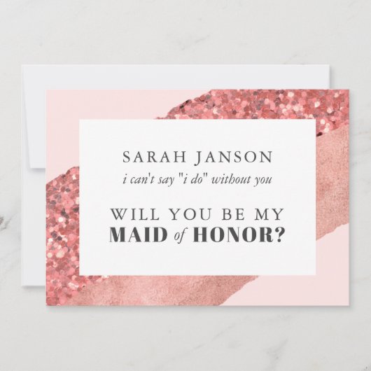 Roos Gold, Blush & Sequin Maid of Honor Kaart (Voorkant)