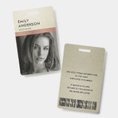 ROOS GOLD BLUSH SILVER EMPLOYEE FOTO BARCODE NAAM BADGE (Voor- en achterkant)