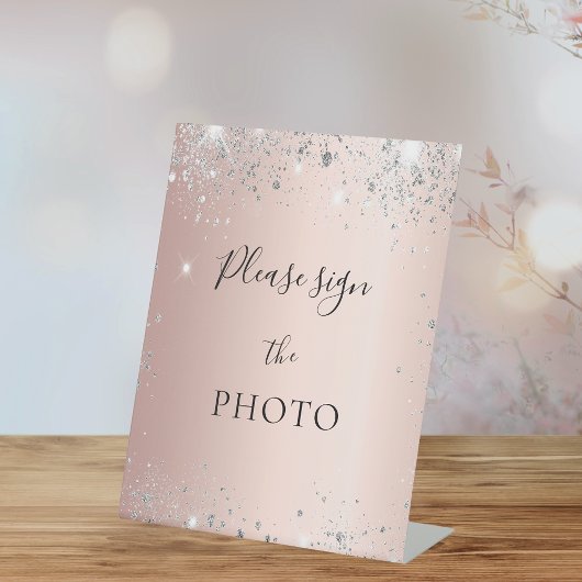 Roos Gold Blush Silver Glitter Fototeken Reclamebord Met Voetstuk