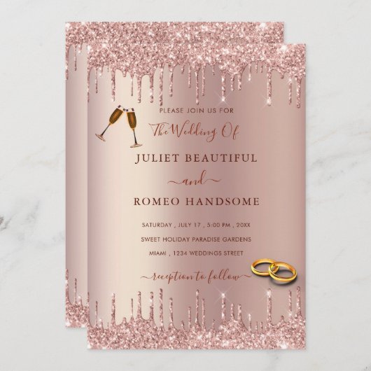 Roos Gold Blush Sparkle Drift Weddenschap (Voorkant / Achterkant)