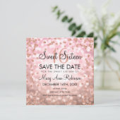 Roos Gold Blush Sweet 16 Zestien Glitterlichten Kaart (Staand voorkant)