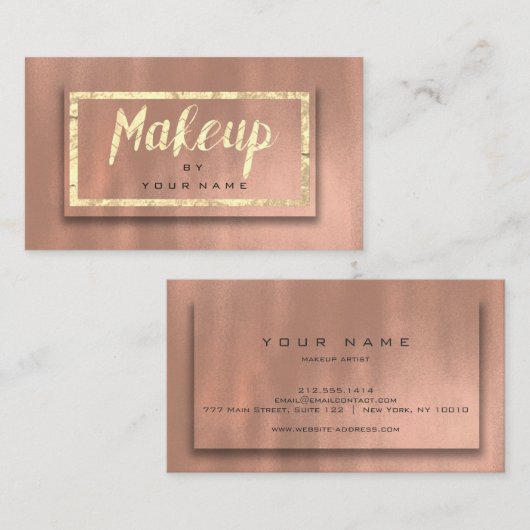 Roos Gold Blush Typografie Makeup Artist 3D Visitekaartje (Voorkant / Achterkant)