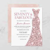 Roos Gold Blush-uitgang 70th Birthday Budget Invit (Voorkant / Achterkant)