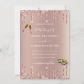 Roos Gold Blush Wedding Invitation Sparkle Drids Kaart (Voorkant)