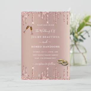 Roos Gold Blush Wedding Invitation Sparkle Drids Kaart