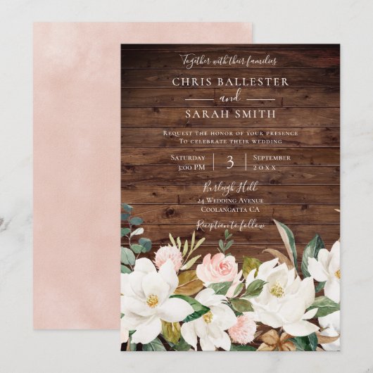 Roos Gold Blush White Rustic Floral Wedding Kaart (Voorkant / Achterkant)