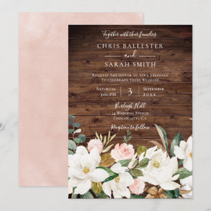 Roos Gold Blush White Rustic Floral Wedding Kaart