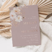 Roos Gold & Blush Wildflower Bruiloft Stoffig Roos Folie Uitnodiging