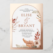 Roos Gold Bohemian Arch Floral Wedding Folie Uitnodiging (Voorkant)