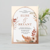 Roos Gold Bohemian Arch Floral Wedding Folie Uitnodiging (Staand Voorkant)
