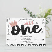 Roos Gold Boho Etnisch WILD ONE Girl 1e Verjaardag Kaart (Staand voorkant)