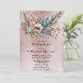 Roos Gold Boho Floral Feather Wedding Shower Kaart (Staand voorkant)