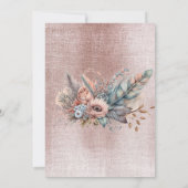 Roos Gold Boho Floral Feather Wedding Shower Kaart (Achterkant)