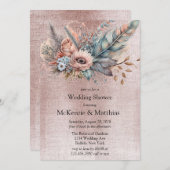 Roos Gold Boho Floral Feather Wedding Shower Kaart (Voorkant / Achterkant)