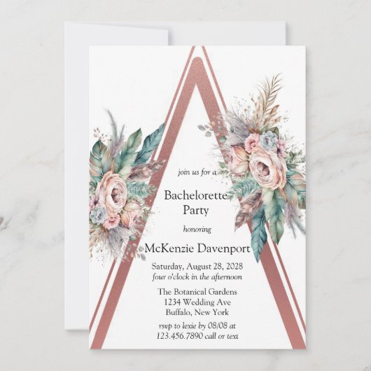 Roos Gold Boho Floral Triangle Bachelorette Party Kaart (Voorkant)