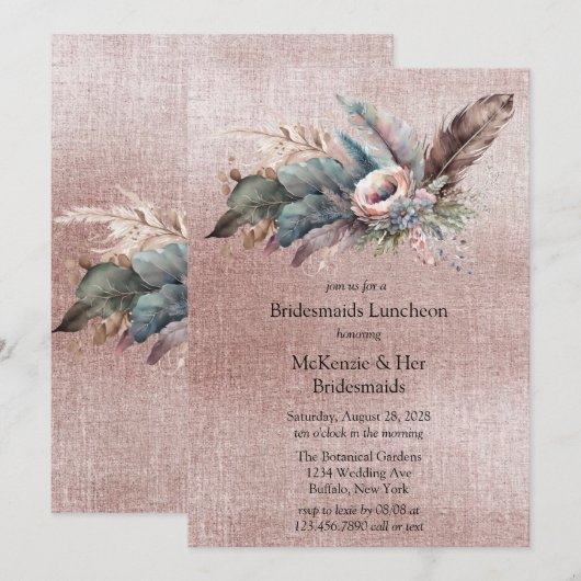 Roos Gold Boho Floral Triangle Bridesmaids Lunch Kaart (Voorkant / Achterkant)