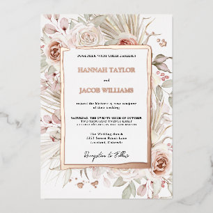 Roos Gold Boho Rustic Floral Wedding Folie Uitnodiging