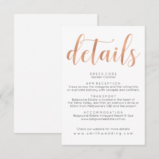 Roos Gold Boho trouwgegevens Info Kaart (Voorkant / Achterkant)