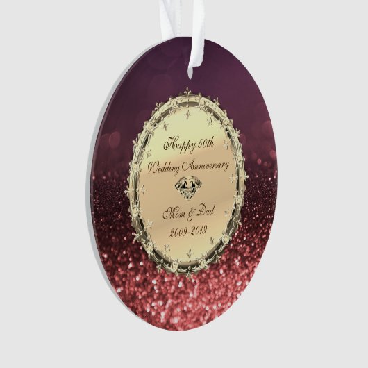 Roos Gold Bokeh, Diamonds 50th Wedding Jubileum Ornament (voorkant)