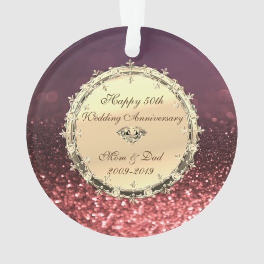 Roos Gold Bokeh, Diamonds 50th Wedding Jubileum Ornament (achterkant)
