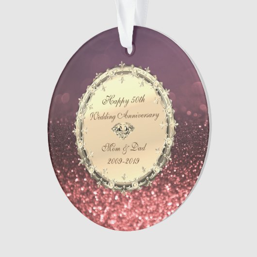 Roos Gold Bokeh, Diamonds 50th Wedding Jubileum Ornament (voorkant)