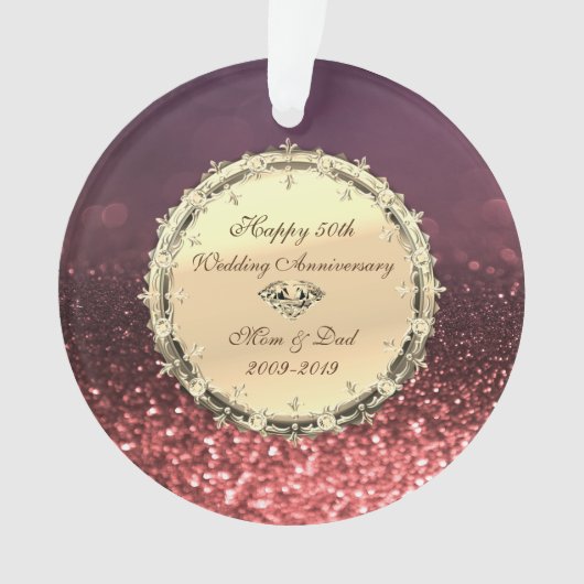 Roos Gold Bokeh, Diamonds 50th Wedding Jubileum Ornament (voorkant)
