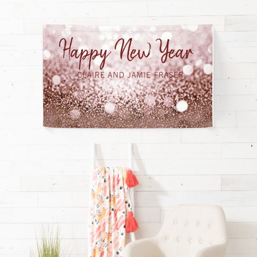 Roos Gold Bokeh Happy New Year Party Spandoek (Insitu)