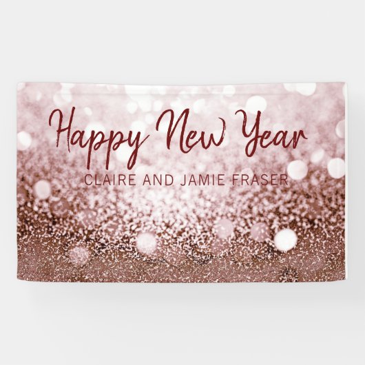 Roos Gold Bokeh Happy New Year Party Spandoek (Horizontaal)