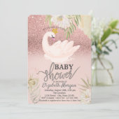 Roos Gold Bokeh, Swan Boho Flowers Baby shower Kaart (Staand voorkant)