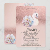 Roos Gold Bokeh, Swan Floral Baby shower Kaart (Voorkant / Achterkant)