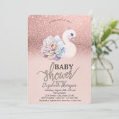 Roos Gold Bokeh, Swan Floral Baby shower Kaart (Staand voorkant)