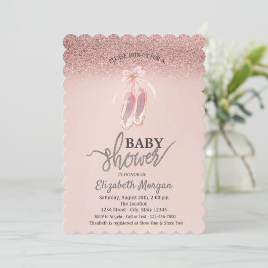 Roos Gold Bokeh, ventilatorballetschoenen Baby sho Kaart (Staand voorkant)