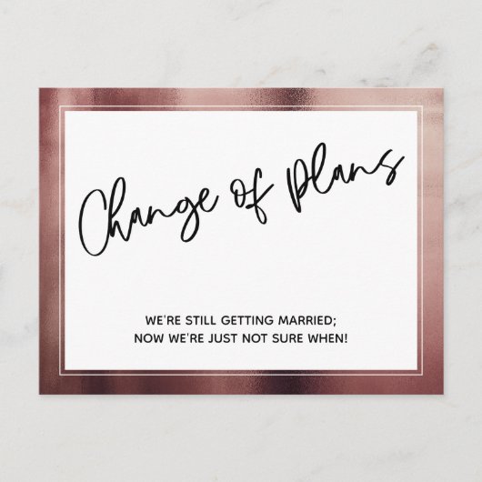 Roos Gold Border Change of Planans Postponed Weddi Briefkaart (Voorkant)
