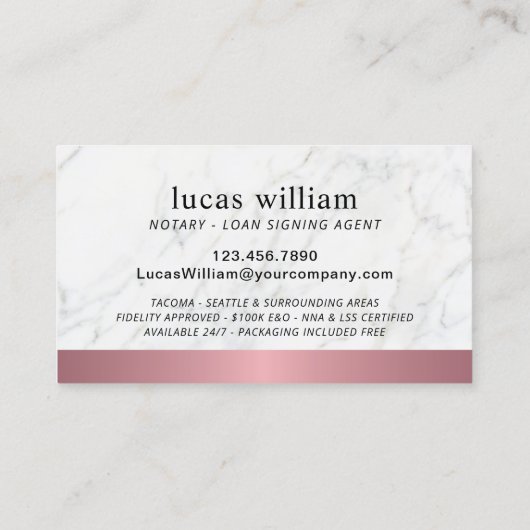 Roos Gold Border Marmer van de Notional Loan Signi Visitekaartje (Achterkant)