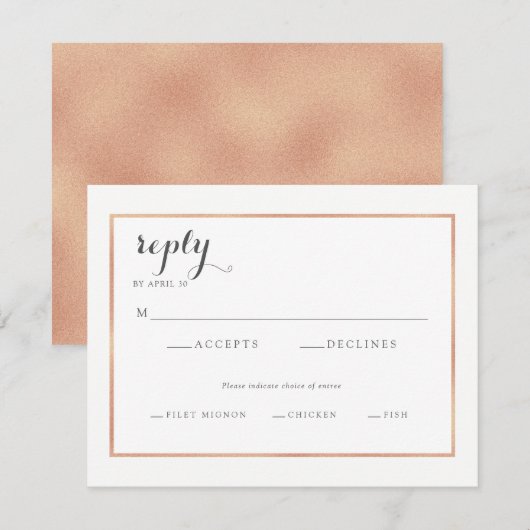 Roos Gold Border Moderne Weddenrenkaart RSVP Kaartje (Voorkant / Achterkant)